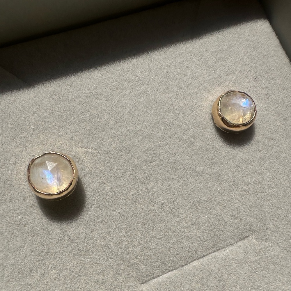14k Gold Filled Rainbow Moonstone Earring studs 8mm hand crafted